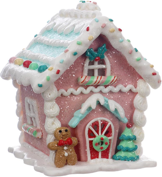 Skiennix LED Gingerbread House Christmas Decorations - 5.9" Ornaments with Gingerbread Cookie & Pine Tree