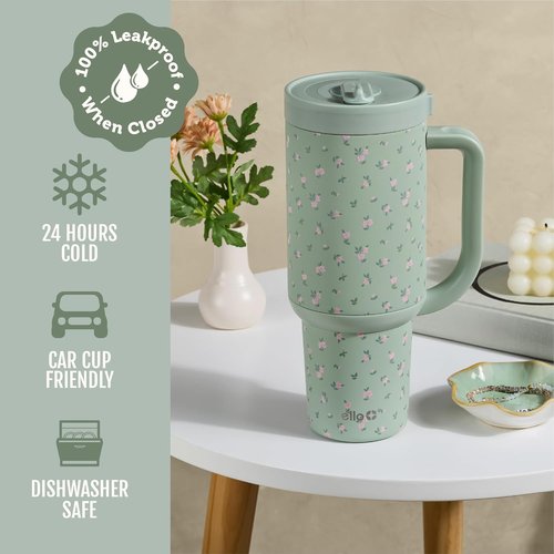 Ello Oasis 30oz Stainless Steel Tumbler - Stylish Full Bloom Design for Hot & Cold Drinks