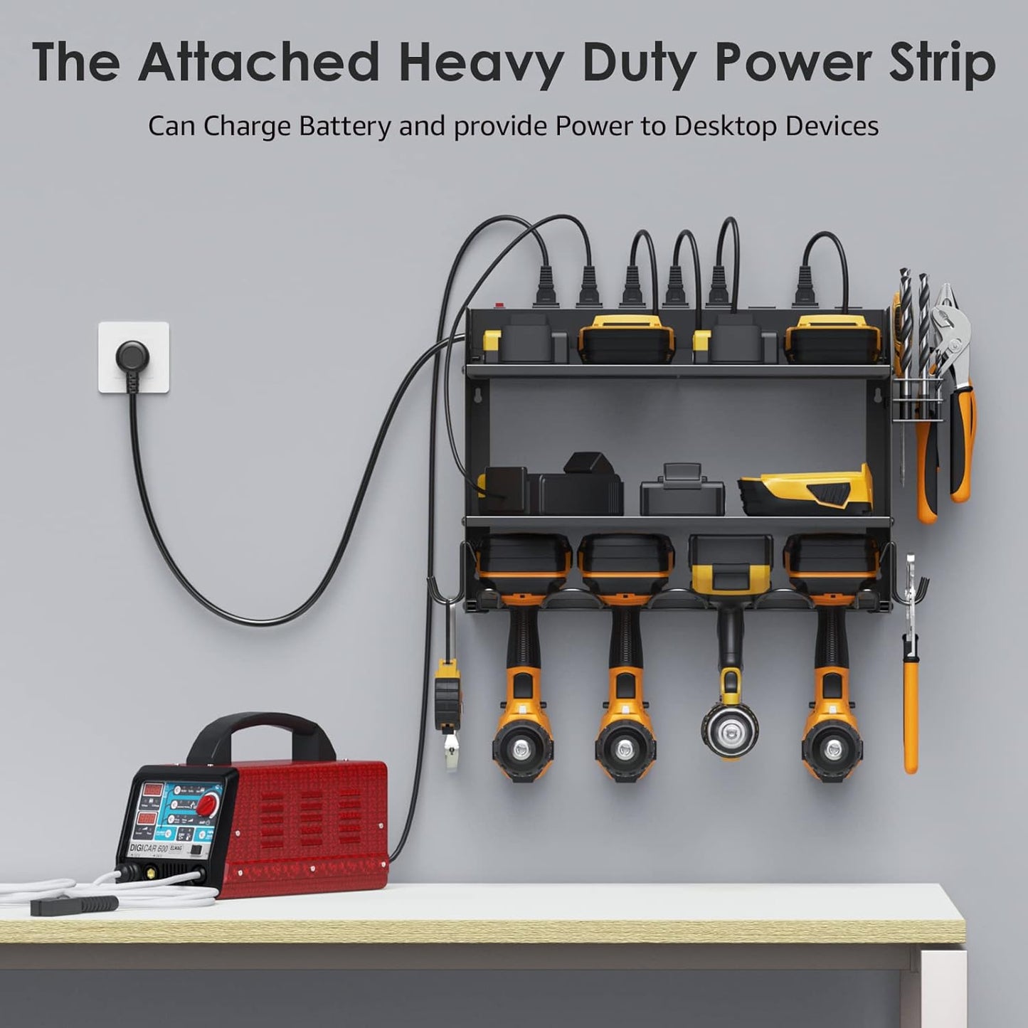 CCCEI Modular Power Tool Organizer - Wall Mount Charging Station & Heavy Duty Rack | Black, 2 Pack