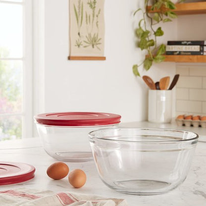 Anchor Hocking 91858 Glass Mixing Bowls with Lids, Cherry, 4 Quart (Set of 2) -