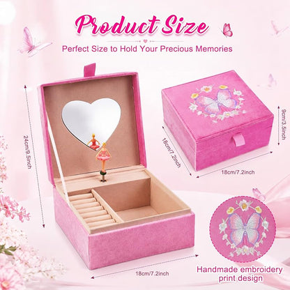 PinkSheep Pink Butterfly Musical Jewelry Box for Girls – Rings & Accessories Storage