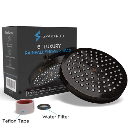 SparkPod Shower Head - High Pressure Rain - Premium Quality Luxury Design - Easy Clean Adjustable Replacement for Your Bathroom Shower Heads (Vintage Oil Rubbed Bronze, 6 Inch Round)