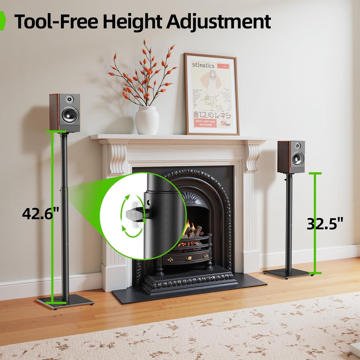USX MOUNT Bookshelf Speaker Stands - Height Adjustable 32-42 Inch for Surround Sound | Max Load 11 lbs