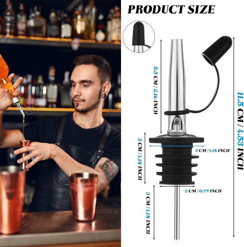 Epakh 120 Pieces Liquor Pour Spout for Bottles Bulk, Stainless Steel Speed Liquor Spout Wine Alcohol Pourers with Siamese Rubber Cap Bar Alcohol Olive Oil Tapered Fits Bottle Mouth 3/4 Inch