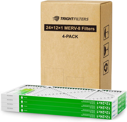 TRIGHTFILTERS 12x24x1 Air Filter - MERV 8 Pleated Dust Defense | 4-Pack Replacement for HVAC & AC Systems