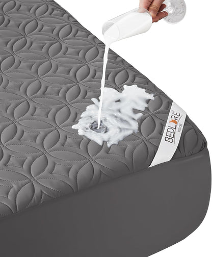 Skiennix Waterproof Mattress Protector - Noiseless Queen Size Pad with Deep Pocket | Soft & Breathable Gray Cover