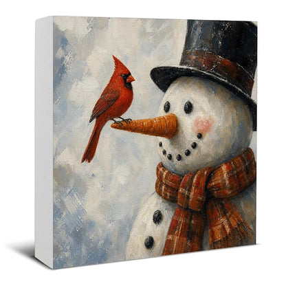 This listing: Christmas Snowman Decor Red Cardinal Wood Sign – 5 x 5 inches (Variation C)