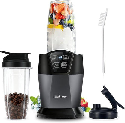 Liebe&Lecker Smoothie Blender - 1200 Peak Watts Personal Blender with 2 To-Go Cups & Solid Lid | Ice Crushing & Frozen Fruit