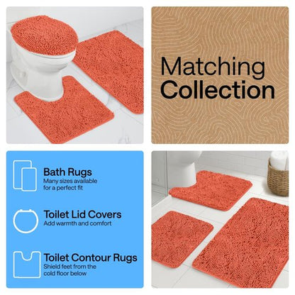 GORILLA GRIP Plush Absorbent Shaggy Chenille Bath Rug Mat for Oval Toilet Base with Rubber Backing, Machine Washable Rugs, Soft Microfiber Contour Mats for Toilets, Bathroom Decor, Coral