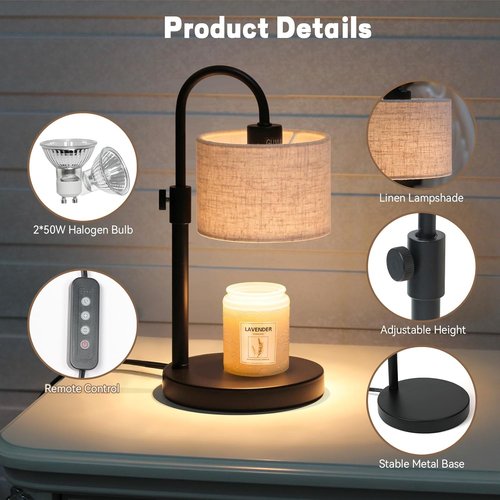 FINCMY Candle Warmer Lamp - Dimmable Wax Warmer with Timer & 2 Bulbs | Perfect Housewarming Gift for Women (Linen-Upgraded)