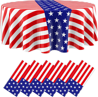 Oudain 6 Pcs American Flag Tablecloths - 84 Inch Disposable Patriotic Covers for Veterans Day & 4th of July