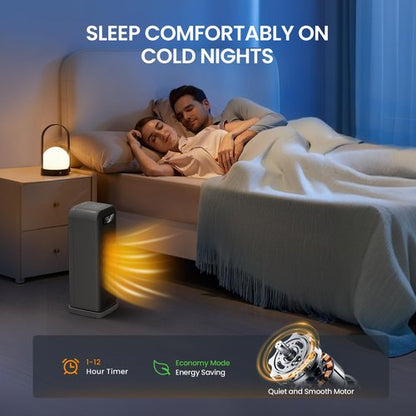FLANUR Space Heater for Bedroom, Smart Electric Heater with WiFi and Voice Control, 12H Timer, 4 Modes, Thermostat, 1500W PTC Ceramic Indoor Heater, 36dB Quiet Heating for Home Office, 1Pack Black