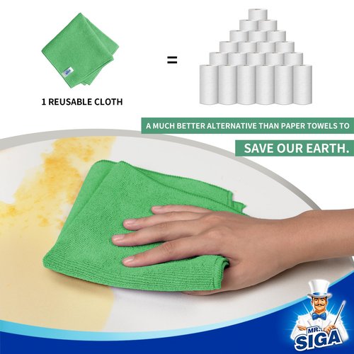 MR.SIGA Microfiber Cleaning Cloths, All-Purpose Microfiber Towels, Streak Free Cleaning Rags, Pack of 12, Green, Size 32 x 32 cm(12.6 x 12.6 inch)