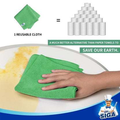 MR.SIGA Microfiber Cleaning Cloths, All-Purpose Microfiber Towels, Streak Free Cleaning Rags, Pack of 12, Green, Size 32 x 32 cm(12.6 x 12.6 inch)