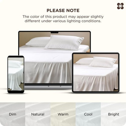 Bedsure Bamboo Viscose Cooling Sheets, Rayon Cotton Serene Blend, PureWoven, Breathable & Buttery Soft Queen Size Bed Set, Deep Pocket Up to 18", Hotel Luxury Bedding for Hot Sleepers, White