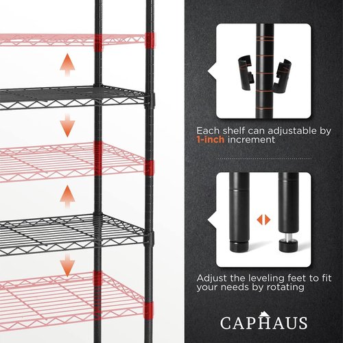 CAPHAUS 4-Tier Wire Shelving Unit - Adjustable Height Metal Storage Rack | Black Utility Organizer