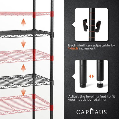CAPHAUS 4-Tier Wire Shelving Unit - Adjustable Height Metal Storage Rack | Black Utility Organizer
