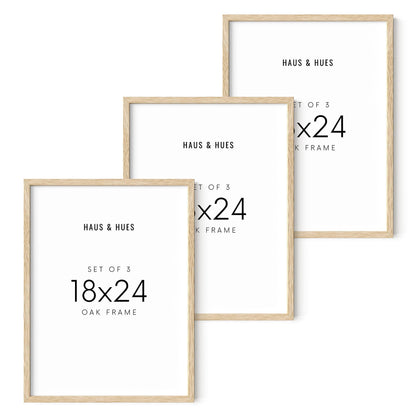 HAUS AND HUES Beige Wood Picture Frames 18 x 24 - Set of 3 Poster Frames 18 x 24, Wooden Picture Frames 18x24, Art 18x24 Frames, Wood Frames 24x18, Picture Frame Set Collage 18x24 (Beige Oak Frames)