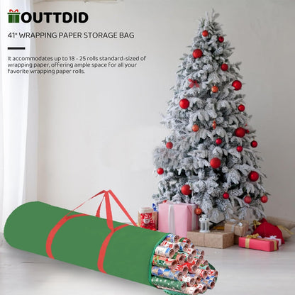 OUTTDID Christmas Wrapping Paper Organizer - Durable 600D Oxford Fabric Storage for 18-25 Rolls | Green with Handles & Zipper
