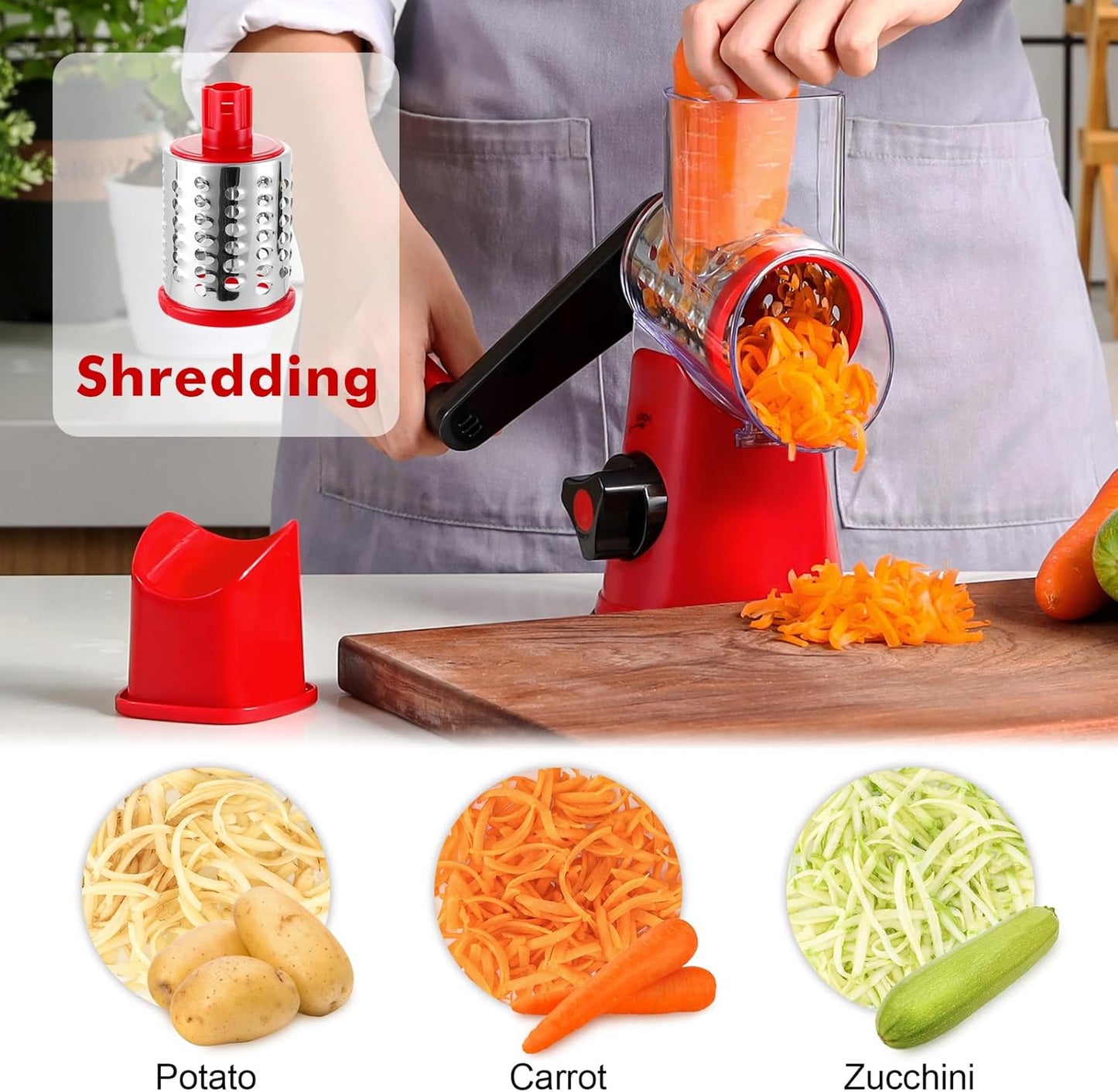 Skiennix Rotary Cheese Grater - Fast Vegetable Slicer with 3 Drum Blades | Efficient Kitchen Tool