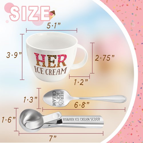 FUTBU Anniversary Couple Gift Ice Cream Bowls and Spoon Scoop Set, His and Hers Gifts, Mothers Day Couples His Her Ice Cream Accessories Bowl Present, Unique Wedding Gift 2025 for Friends