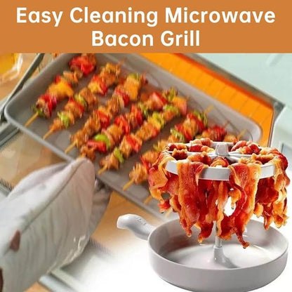 Bacon Wizard Microwave Crispy Bacon Maker, Microwave Bacon Cooker, Bacon Grease Saver with Strainer, Microwave Barbecue Grill Cooker Prep Trays Bacon Rack for Oven Cooking (2 Pack)