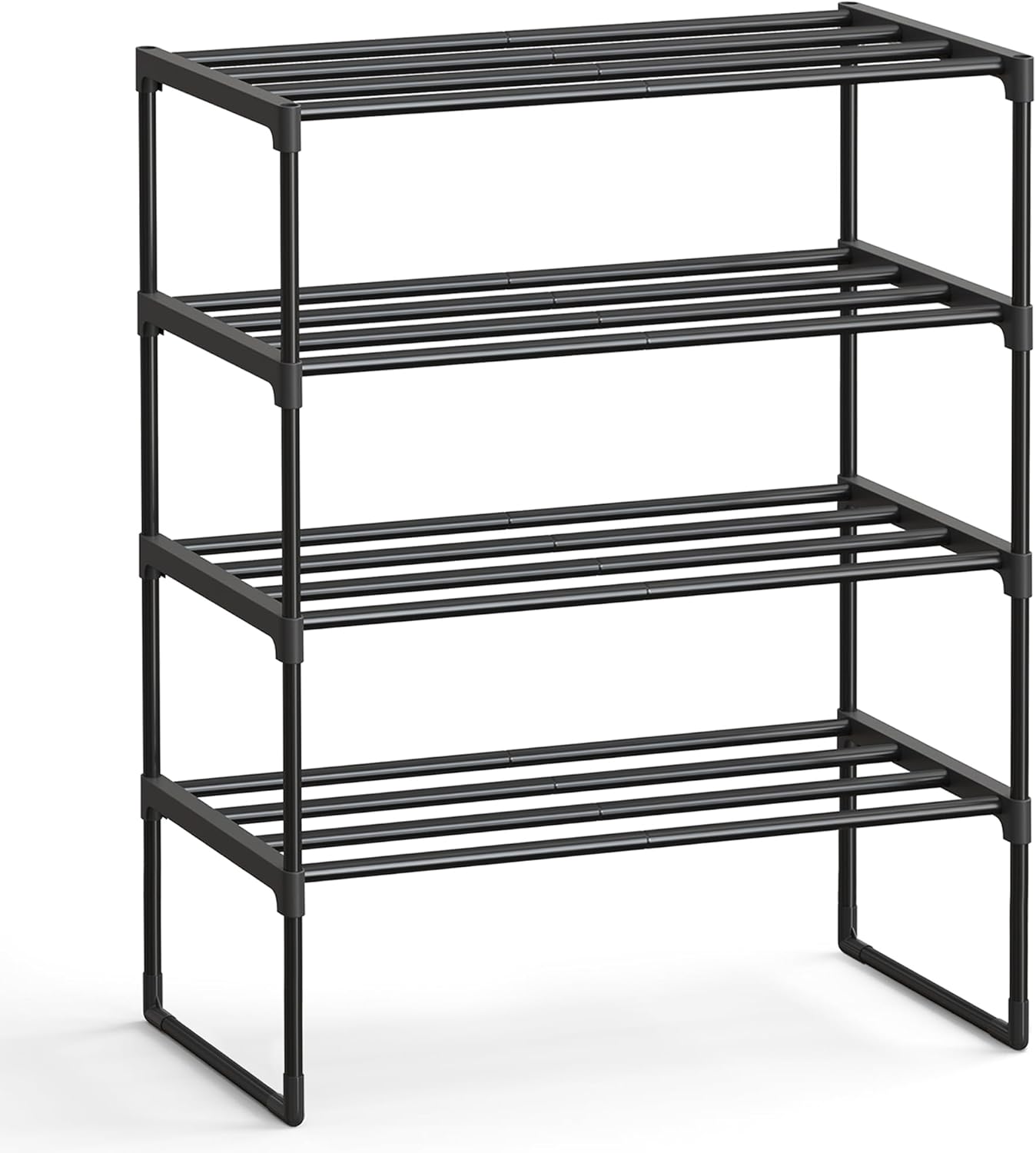 SONGMICS 4-Tier Shoe Rack - Stackable Metal Organizer for 10-15 Pairs | Black, 11.8 x 26.8 x 28.4 Inches