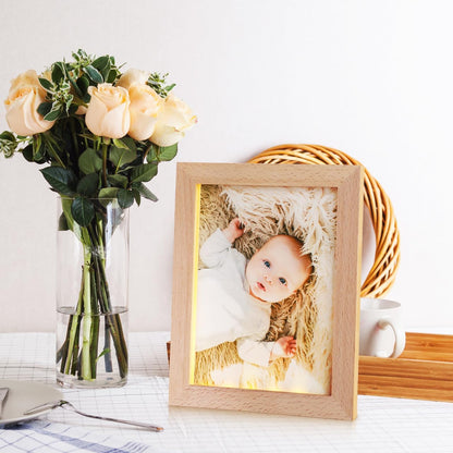 Uonlytech LED Photo Frame - Glowing Night Light Display for Pictures | Wooden USB Design