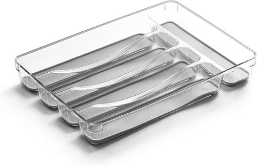 BINO 5-Slot Silverware Organizer - Durable Plastic Utensil Tray with Grip Lining | Light Grey