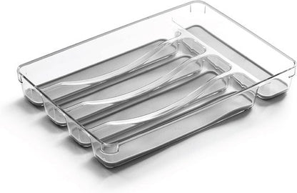 BINO 5-Slot Silverware Organizer - Durable Plastic Utensil Tray with Grip Lining | Light Grey