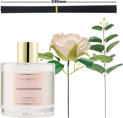 Cocorrina Reed Diffuser Set - Sandalwood Rose Scented Home Fragrance | 6.7 oz for Large Rooms