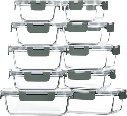 MCIRCO 10-Pack Glass Food Storage Containers - Airtight Meal Prep Bento Boxes | Microwave & Oven Safe