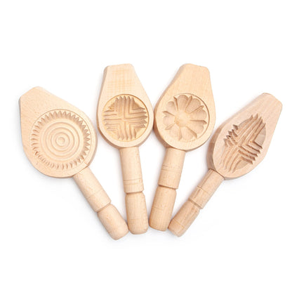 Onart Home - 4 Pack - Wooden Cookie Mold for Baking Carved Mould Press Mooncake Mold Baking Moon Pastry Maamoul Mold Cake Mold for Enjoyable Time