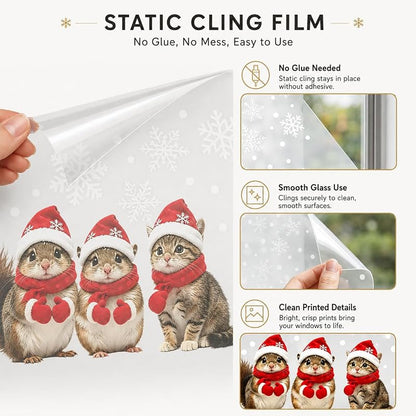 Christmas Window Cling Squirrel and Feline Static Decal - Variation C