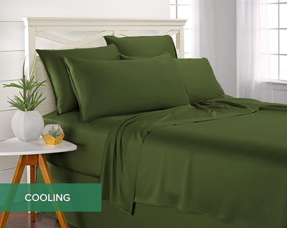 Pure Bamboo Full Sheets - 100% Organic Viscose Bed Sheet Set | Luxuriously Soft & Cooling (Full, Pesto)