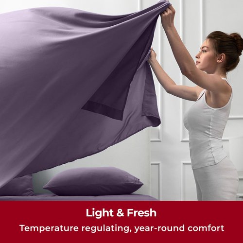 Mellanni Split King Sheets Set - 5 PC Iconic Collection Bedding - Hotel Luxury, Extra Soft, Cooling Bed Sheets - Wrinkle, Fade, Stain Resistant (Split King, Purple)