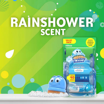 Scrubbing Bubbles Toilet Bowl Cleaning Gel Stamps - Prevents Limescale & Rings, Rainshower Scent, 24 Stamps