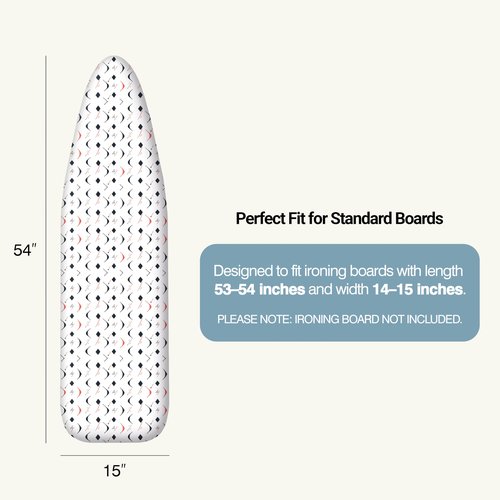 UniSimp Ironing Board Cover and Pad 15"x54" Extra Thick Natural Cotton, Scorch and Stain Resistant Padding, Standard Size Iron Board Cover with Fasteners Heavy Duty Elastic Edge, Heatproof Boomerang