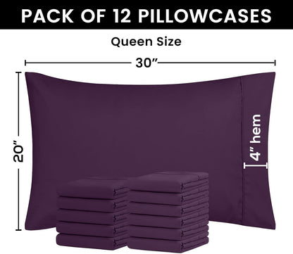 Utopia Bedding Queen Pillow Cases - 12 Pack Soft Brushed Microfiber | Fade Resistant 20 x 30 Inches (Purple)