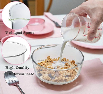 Ackers High Borosilicate Glass Measuring Cup Set - Easy-To-Read Pour Spout Beakers | 60ml, 120ml, 250ml