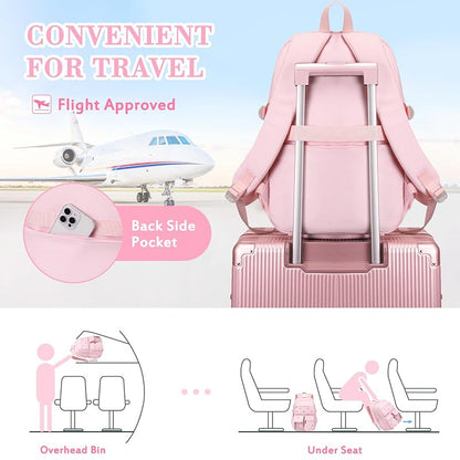 Embroidered 3Pcs Girls Backpack Set with Lunch Bag - Pink Bow Variation