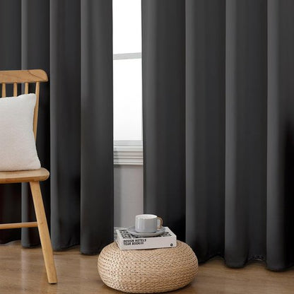 CUCRAF Blackout Curtains 54 inches Long 2 Panels Set for Bedroom, Dark Grey Rod Pocket Room Darkening Curtain for Living Room, Thermal Insulated Window Drapes (W 52 x L 54 Inch)