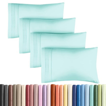King Pillow Cases Set of 4 - Ultra Soft Hotel Quality Pillowcase Covers - Comfy, Cozy & Wrinkle Free - Shrinkage, Stain and Fade Resistant - Machine Washable Pillow Protectors - 4 Piece Set - Spa Blue