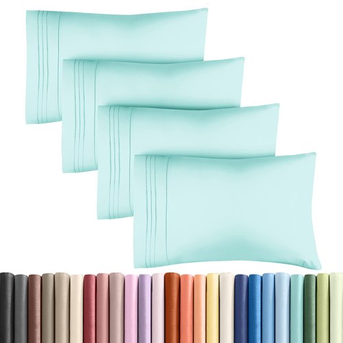 King Pillow Cases Set of 4 - Ultra Soft Hotel Quality Pillowcase Covers - Comfy, Cozy & Wrinkle Free - Shrinkage, Stain and Fade Resistant - Machine Washable Pillow Protectors - 4 Piece Set - Spa Blue