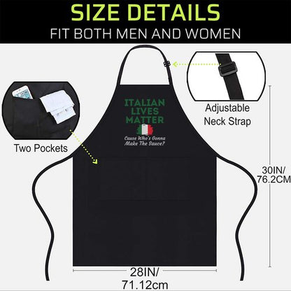 Food Black Apron - Funny Italian Lives Matter Cook Novelty Italy Flag T-Shirt Black Cooking Aprons
