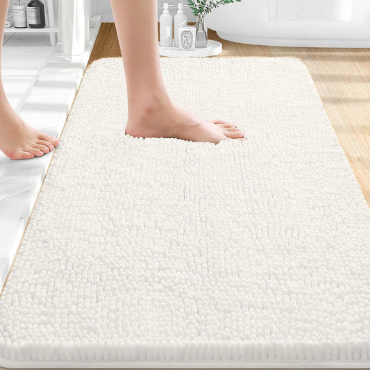 OLANLY Bathroom Rugs - Extra Soft Absorbent Chenille Bath Mats | Quick Dry, Machine Washable, 30x18, Ivory
