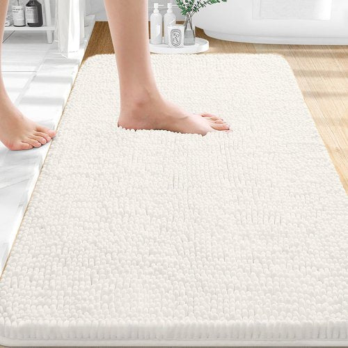 OLANLY Bathroom Rugs 30x18, Extra Soft Absorbent Chenille Bath Rugs, Rubber Backing Quick Dry, Machine Washable Bath Mats for Bathroom Floor, Tub and Shower, Home Decor Accessories, Ivory