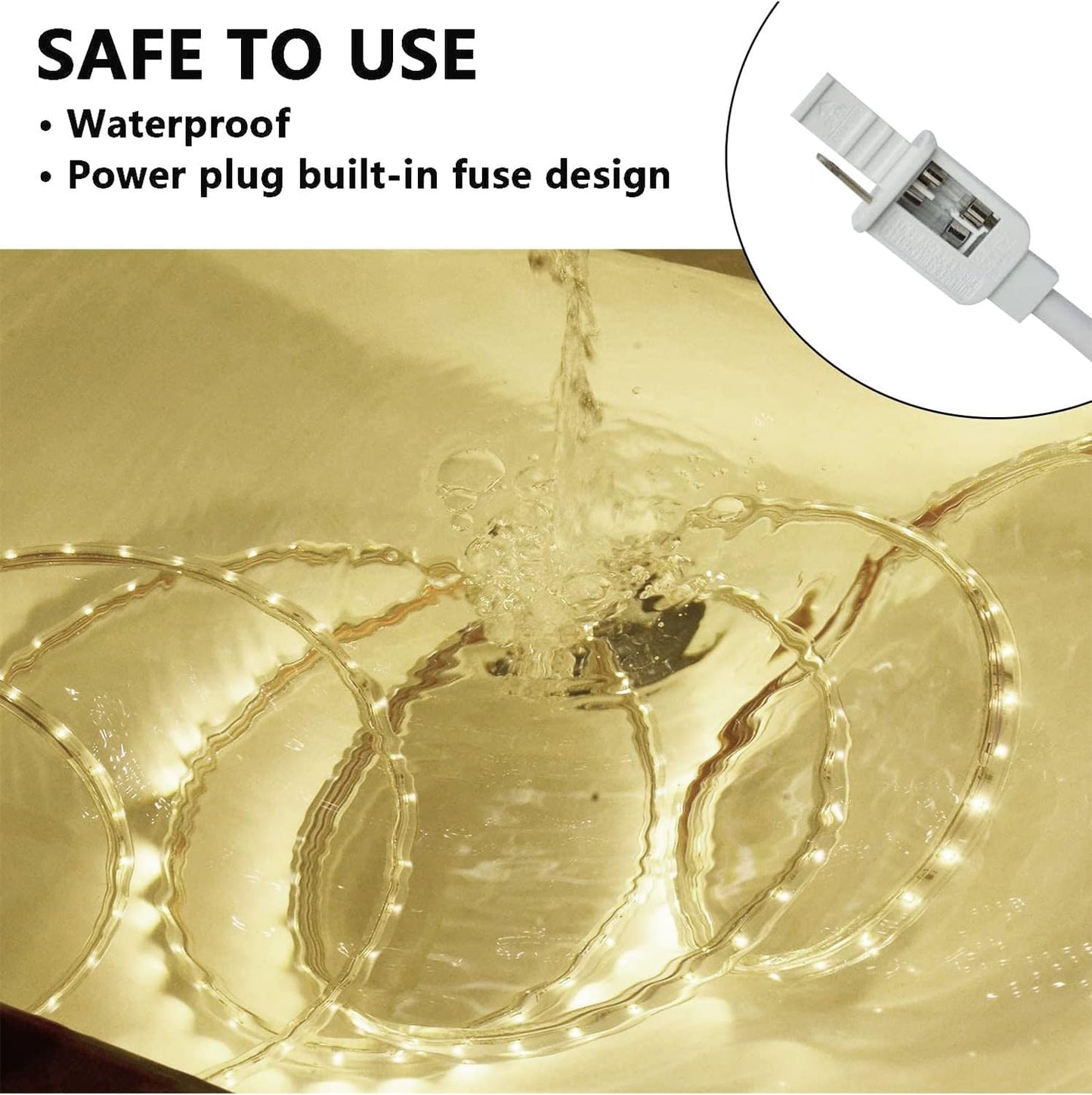 SURNIE LED Rope Lights - 50ft Waterproof Warm White Outdoor Lighting | Flexible & Cuttable for Deck, Patio, Christmas Decor