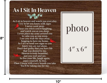 Zauly Sympathy Gift - Wood Picture Frame for Memorials | 4 x 6 Inch Photo, "As I Sit in Heaven" Design