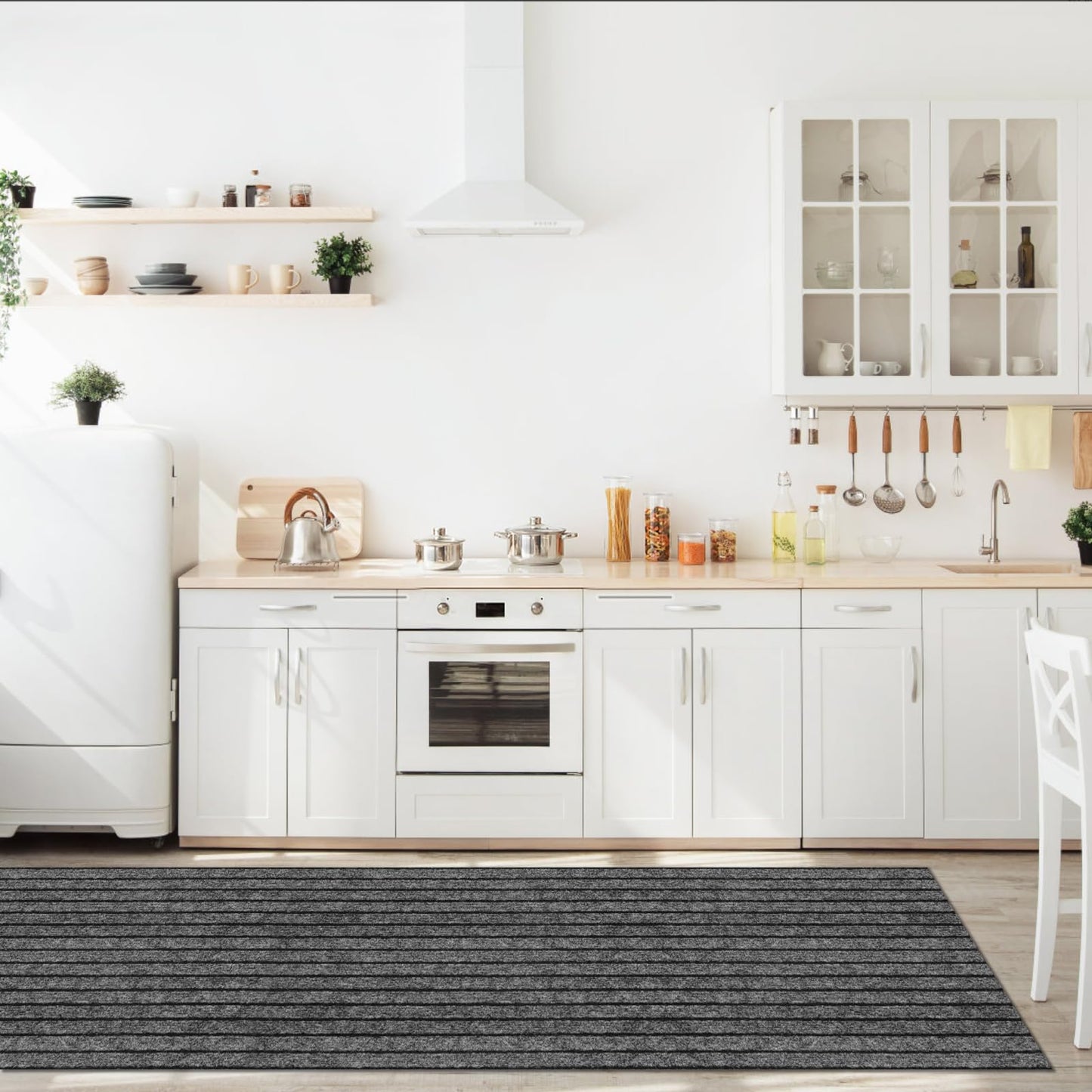 Runner Rug 2' x 6' Outdoor/Indoor, Rug with Natural Rubber Backing Non Slip for Hallway, Kitchen, Patio, Laundry, RV, Entryway, Garage, Bathroom, Area Rug Carpet, Grey Strip, Custom Size